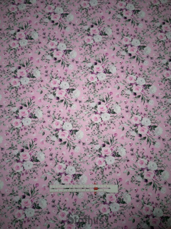 Digital printet bomulds jersey lyserød med blomster