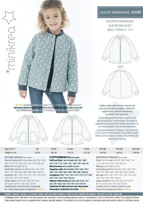 Minikrea 33500 quiltet børne jakke mønster