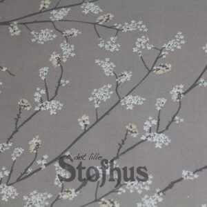 Vævet bomuld/polyester grå med blomstertræ